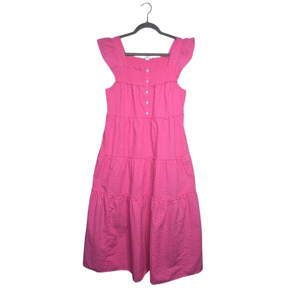 Old Navy Dresses & Skirts - Old Navy Pink Smocked Midi Dress M Tiered Ruffle Strap Cottagecore Sundress